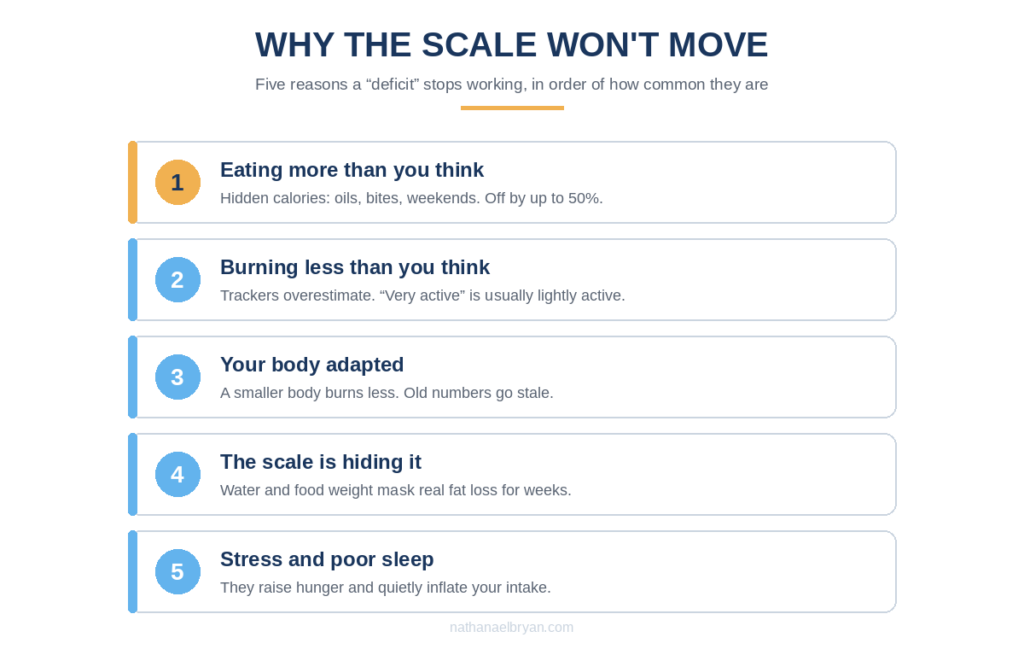 Five reasons you are not losing weight in a calorie deficit ranked by how common they are