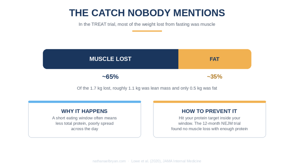TREAT trial finding that 65 percent of weight lost during time-restricted eating was muscle mass